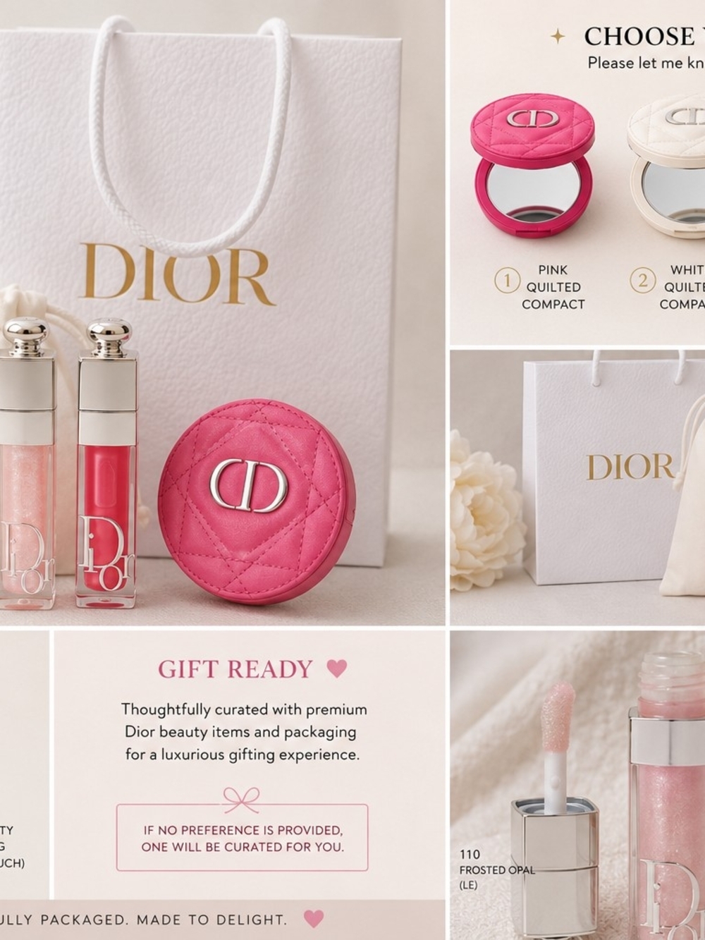 Dior Lip Bundle 110 Frosted Opal LE + 001 Pink Juicy + Compact Choice NWT